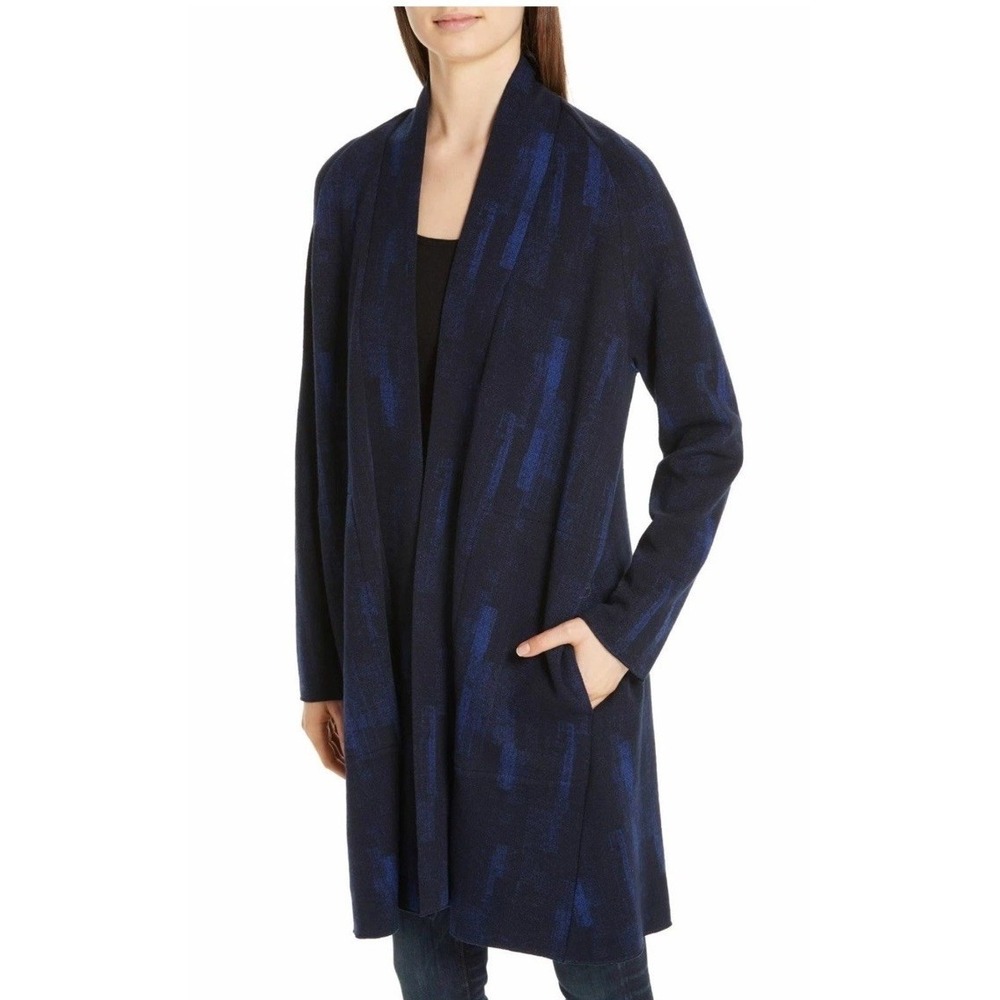 Eileen Fisher Reflections Jacquard Enveloping Jacket, Midnight Small Petite